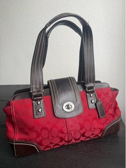 Coach Red Monogram Hampton Signature Turn lock Shoulder Purse