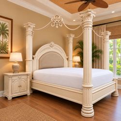 Queen Four-Poster Canopy Bed and 1 nightstand ( deliver available)