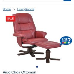 Burgundy Leather Swivel Pedestal Recliner