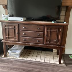 TV Stand and Media Center with Drawers and Cabinets, Brown, Wood