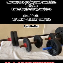 Sport Barbell with 10 kg (22 lbs) in Weights, dumbbells with 6 kg (13.2lbs) in Weights. West Boca 
