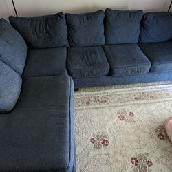 Navy blue fabric sectional sofa