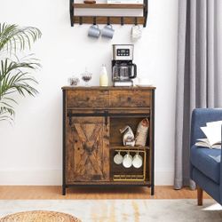 Buffet Cabinet, Floor Sideboard Cupboard Storage Organizer with 1 Drawer and Sliding Barn Door for Living Room Bathroom Hallway