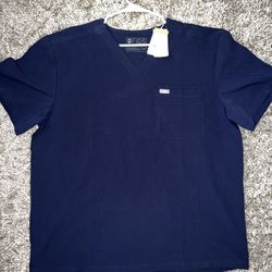 NWT FIGS Men's LEON Two-Pocket Scrub Top NAVY FM1500 2XL Cut 1238