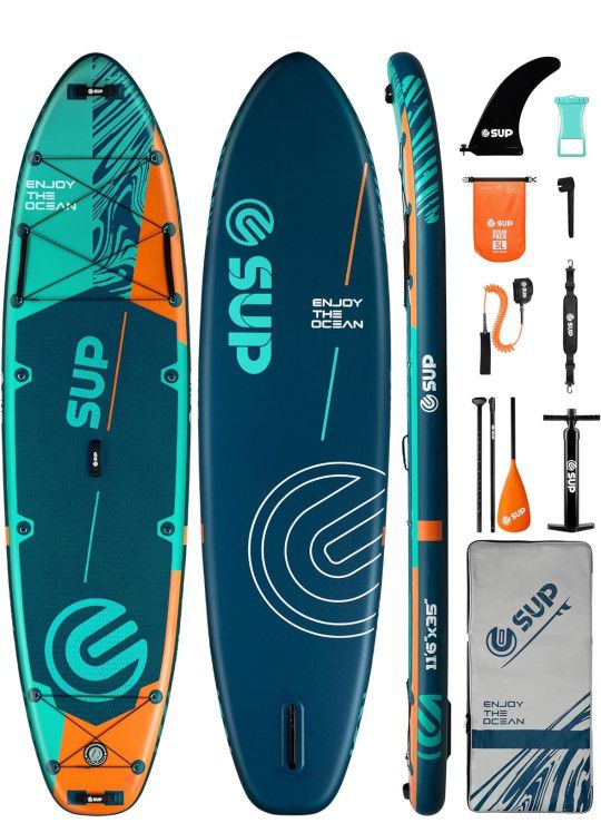 Inflatable Stand Up Paddle Board 11'6"*35", Extra Wide All-Round Sup Board for Family, SUP with Shoulder Strap & Backpack, Adjustable Paddle, Hand Pum