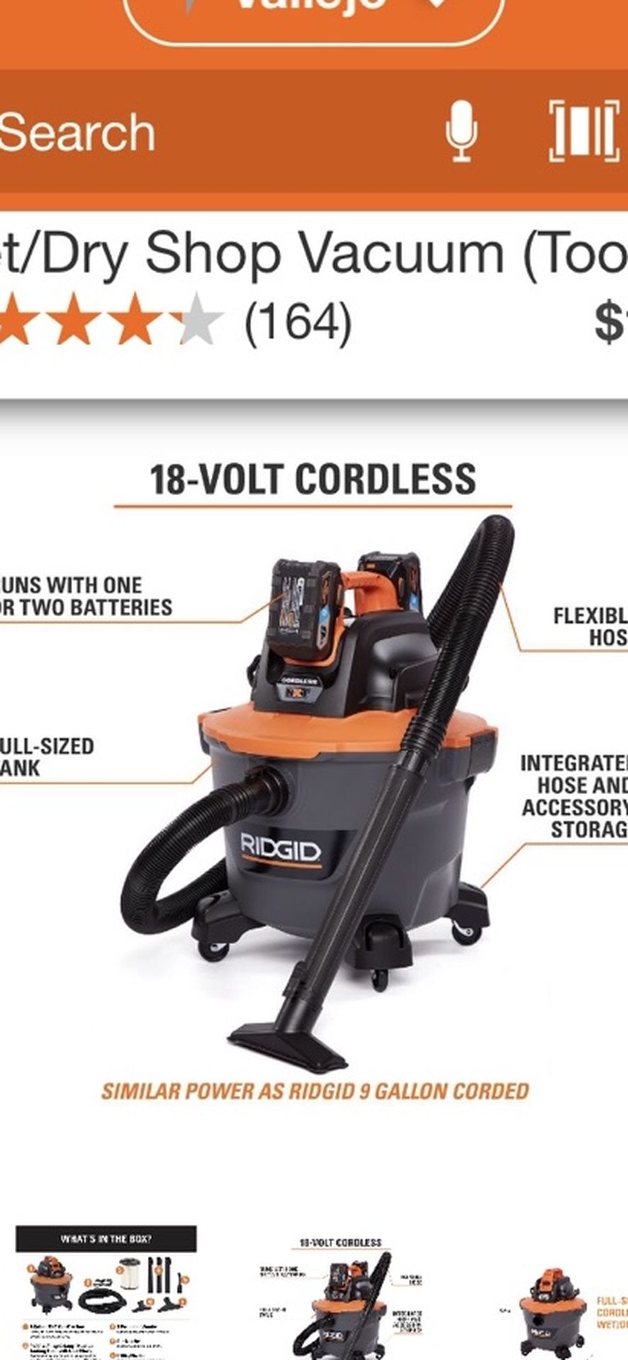 RIDGID CORDLESS WET AND DRY VACUUM CLEANER BRAND NEW - Main Image