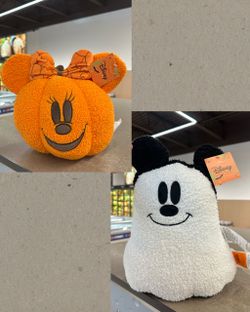 Disney Minnie Mouse Pumpkin Mickey Mouse Ghost Halloween Sherpa Pillow NEW ALDI