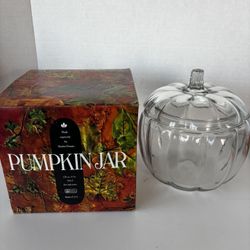 Vtg  - Anchor Hocking Dunkin Donuts 7” Clear Glass Pumpkin Treat Jar W/Box 1986
