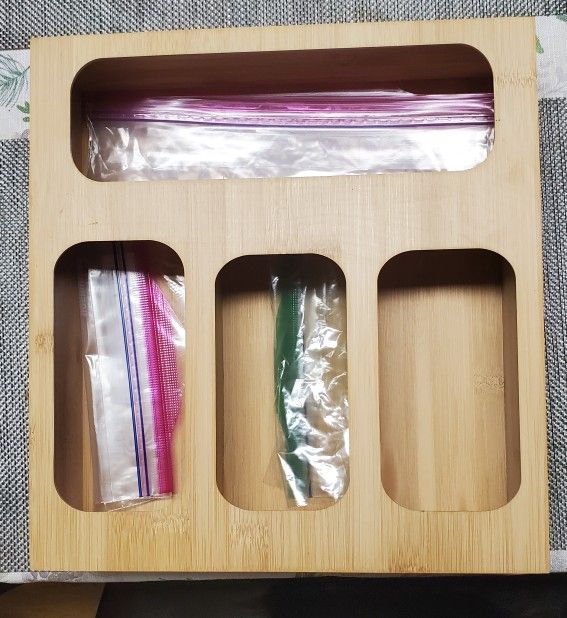 Bamboo Plastic Bag Organizer for Kitchen Drawer | Gallon, Quart, Sandwich, Snack