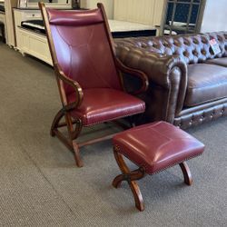 Burgundy Accent Chair & Ottoman Set