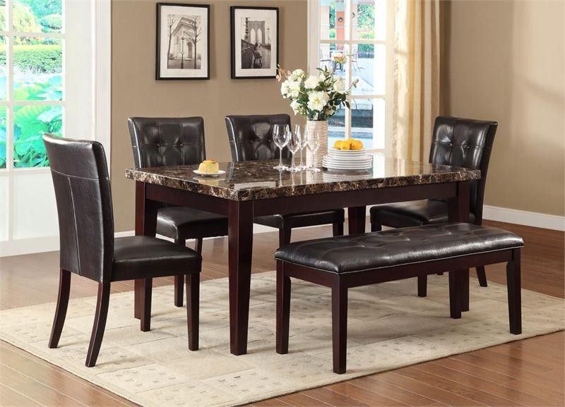 Dining table set Bench Chairs Marble Brown