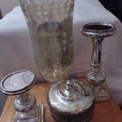 Holiday candle holders and decorations.