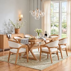 Natural Wood & White Dining Chairs – Set of 6