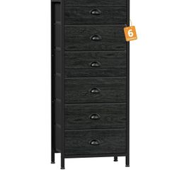 Furnulem Tall Dresser with 6 Drawers,Vertical Bedside End Table & Chest for Bedroom,Black Storage Tower Dorm Nightstand with Fabric Drawer Organizer U