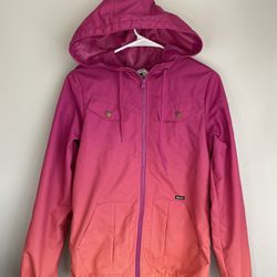 Volcom Women’s XS Hooded Raincoat Rain Jacket Ombré Sorbet Pink Peach 