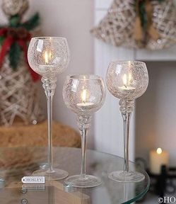 Crackle Glass Tea Light Candle Holder Set