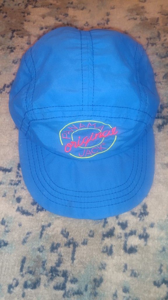 Vintage Neon Blue Original Panama Jack Hat Cap USA Made One Size