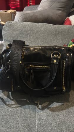 Black Patent Leather Handbag with Gold Hardware