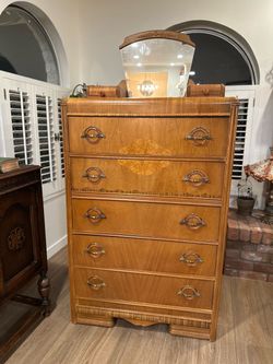 Antique Art Deco Tall Dresser with Mirror