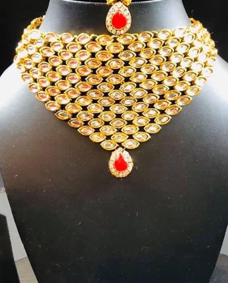 Choker Necklace Set Pink with Earrings and Head Piece