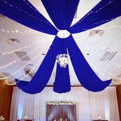 FUHSY Royal Blue Ceiling Drapes for Wedding Arch Draping Fabric Chiffon Wedding Drapery 4 Panels 5x20FT Sheer Curtains Drapes Tulle Backdrop for Recep