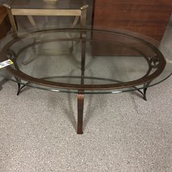 Oval Glass Coffee Table with Metal Base