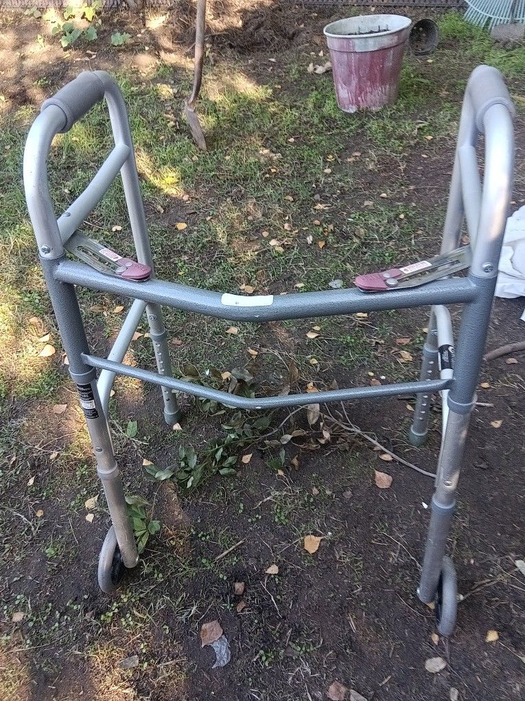 Walker W/ Wheels And Very Sturdy Cane
