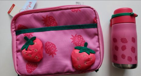 Strawberry Lunchbox with matching(scratched) water bottle.  $12