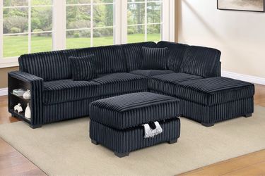 BLACK CORDUROY SECTIONAL WITH REVERSIBLE CHAISE