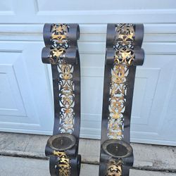 Candle Holder Metal Set Of Two In Good Condition 