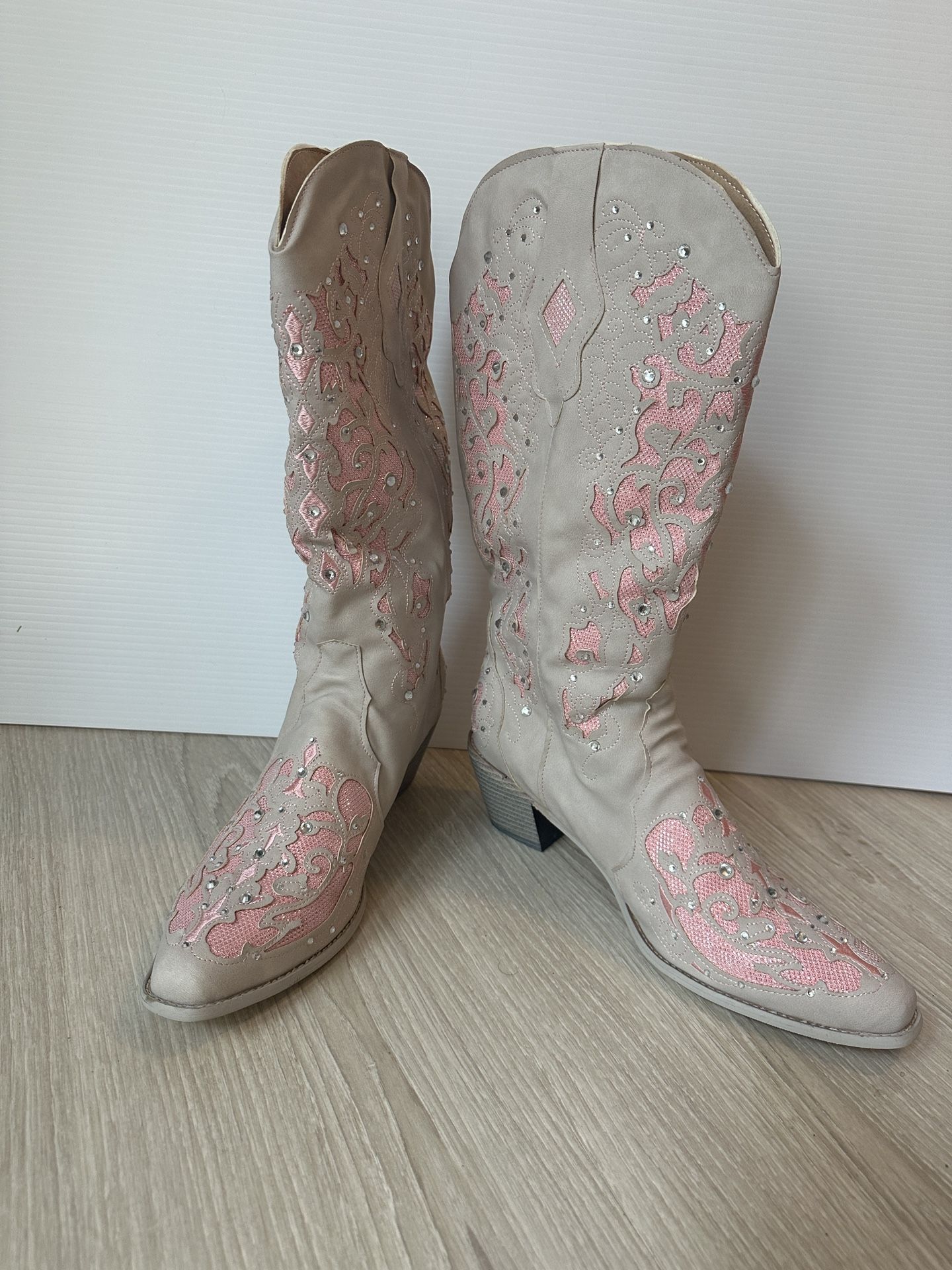 Sparkle Ivory & Pink Cowboy Boots Size 43 