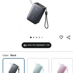 Nano Portable Charger, 45W 10000mAh with 2.3 ft Retractable Cable