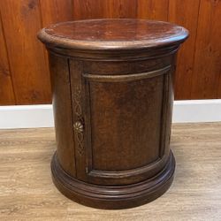Round Wood Accent Cabinet – Side Table with Storage