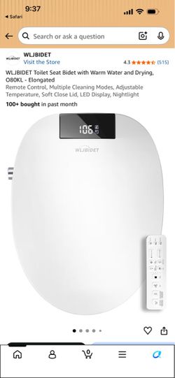 WLJBIDET Toilet Seat Bidet with Warm Water and Drying, O80KL - Elongated