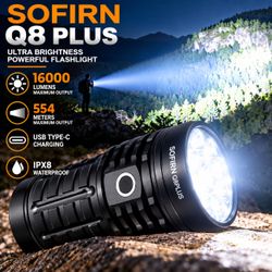 SOFIRN Q8 Plus Rechargeable Flashlight ā 16,000 Lumens, USB-C Charging, IPX8 Waterproof, 554M Long Range