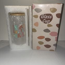 New*Cute Glass Iced Coffee Cup w/ Bamboo Lid & Straw – Swiffera Design