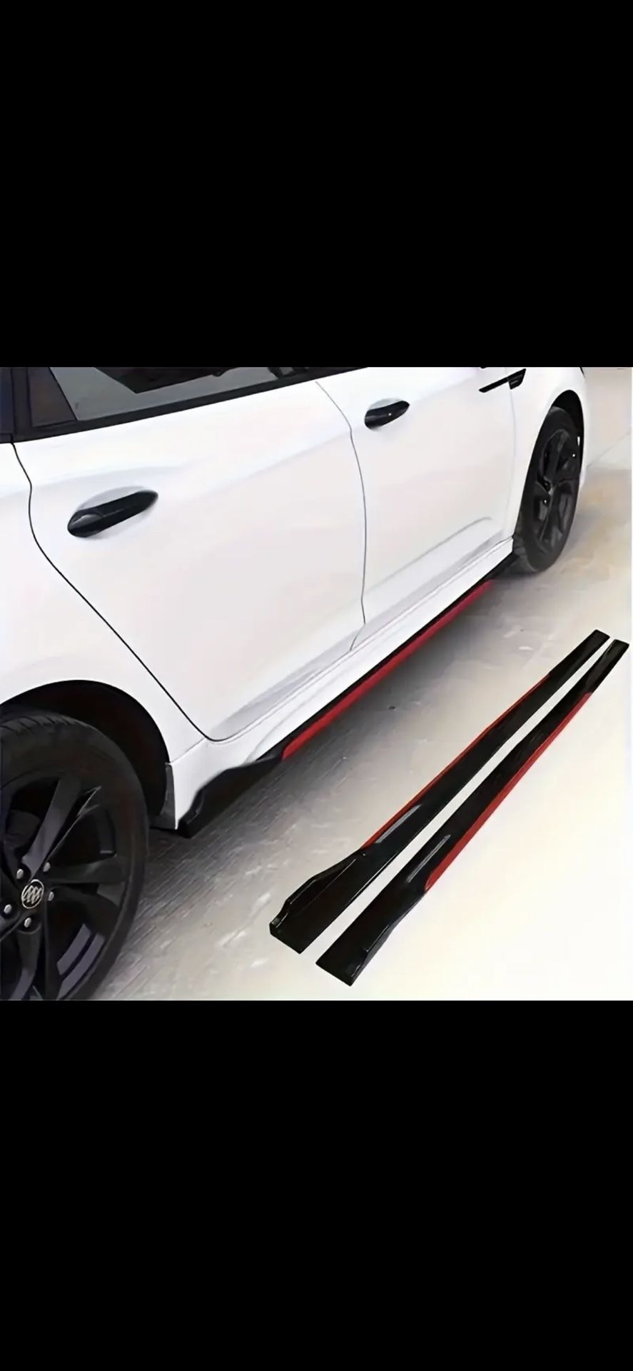 4PCS 2.4M Universal Black Side Skirts with Red Trim, Plastic Material, Front Placement, Rocker Panel Splitter for Car Bumper Protection, Automobile Si