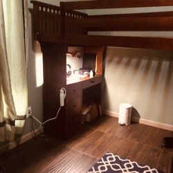 Real Wood Twin Bed On Top With Desk And Drawer On Tope  Really Good And Steadily 