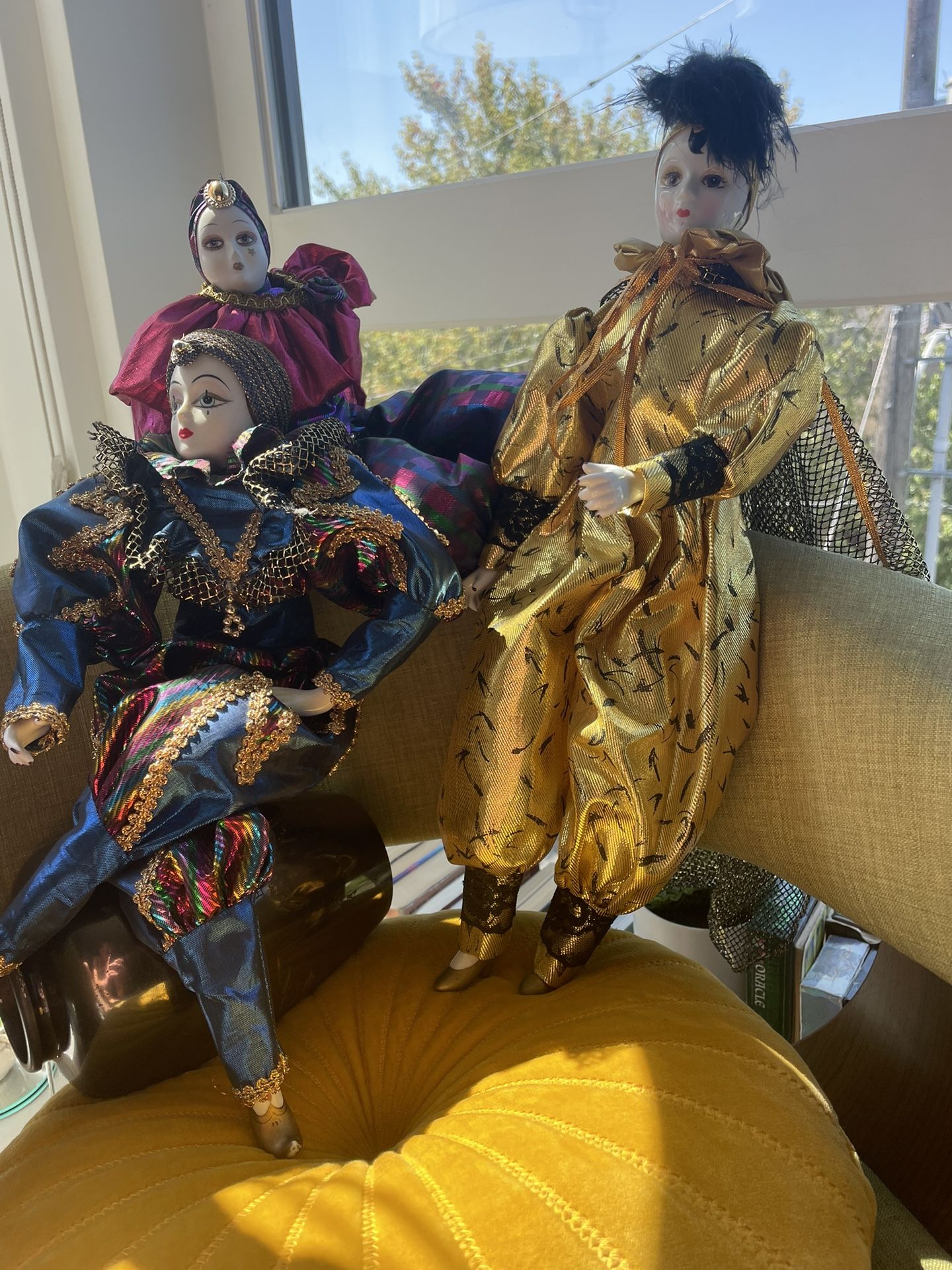 Set Of Three Porcelain Show-Stoppers®️ Inc. Harlequin/Clown Dolls