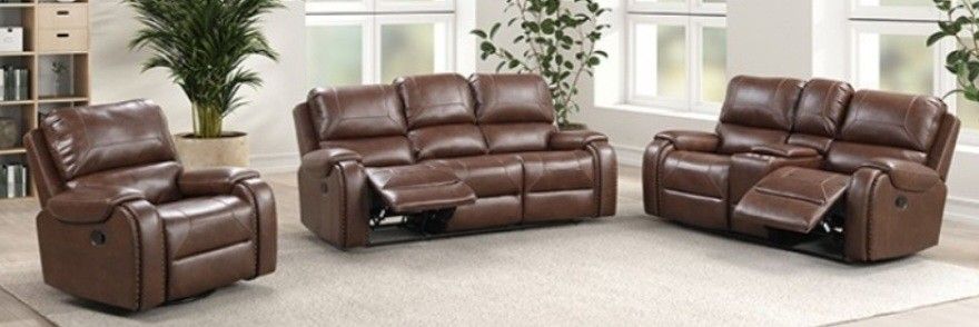 Brand New Brown Leather 3pc Reclining Sofa Set