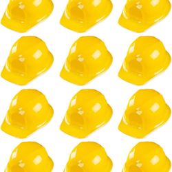 12 Pack Yellow Construction Hard Hat Plastic Birthday Party Supplies Worker Caps Set 