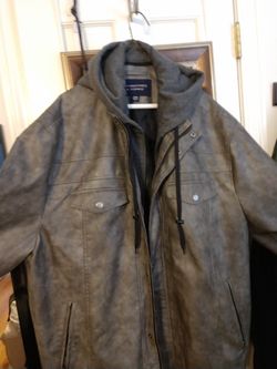 Leather style jacket with hoodie (check my page for more) mens large and double xl sizes
