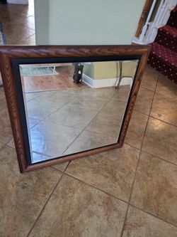 Square Wall Mirror with Wood Frame