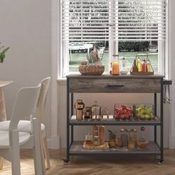 Kitchen Cart with Storage, Rolling Kitchen Island with Drawer and Towel Rack, Utility Shelf Microwave Stand Cart with Lockable Wheels for Dining Room,