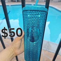 Starbucks Summer 2023 Metallic Blue Chrome Studded Tumble