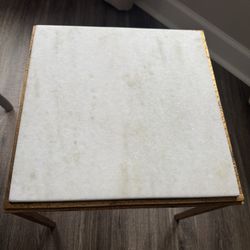 Mint Condition Square End Table Marble Insert And Gold Legs