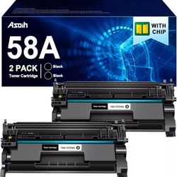 New 2 Pieces 58A CF258A Toner Cartridges with Chip for HP 58A CF258A 58X CF258X