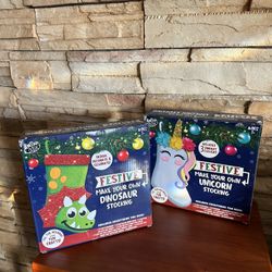 FESTIVE MAKE YOUR OWN DINOSAUR & UNICORN STOCKINGS CRAFTS NEW