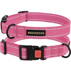Dog Collar Basic Natural Cotton Adjustable Buckle Safety Comfort Collars for Small Dogs Puppy Pink (S, 