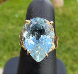 Jewelry 14k solid yellow gold 3.00CTW aquamarine pear cut Ring sz 6